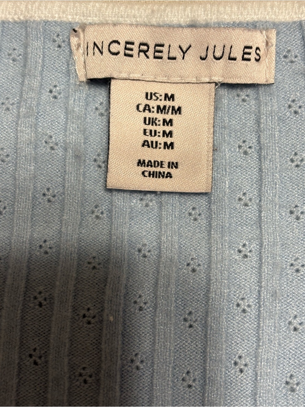 Sincerely Jules Light Blue Tie-Front Ribbed Sleep Top Sz/M - Picture 10 of 12